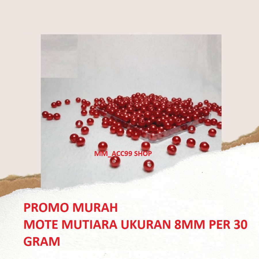 30 Gram Mote Mutiara Diameter 10mm Merah - Manik Mote Mutiara Merah