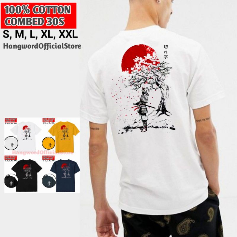 KAOS PRIA WANITA DISTRO POLOS TEMA TULISAN JEPANG SAMURAI SAKURA MURAH KEREN BAHAN COTTON COMBED 30S