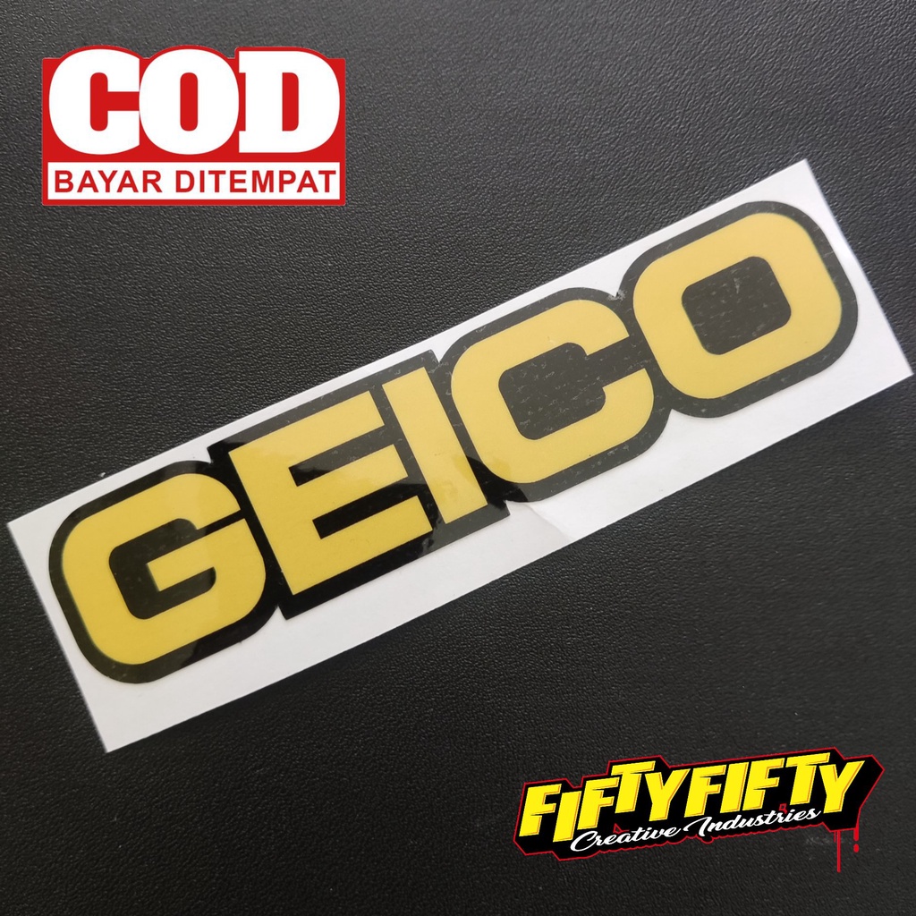 Stiker Print Cut GEICO Stiker Printing Laminasi Glossy Stiker Motor Mobil Helm Sudah Membentuk Pola Desain