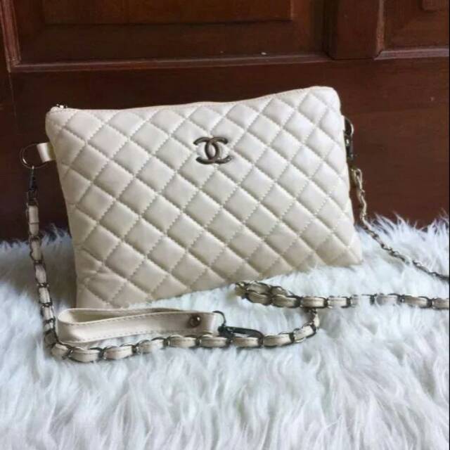 Tas Wanita Clutch Chanel Shoulder Bag Untuk Jalan Jalan Kerja Kuliah Warna Putih