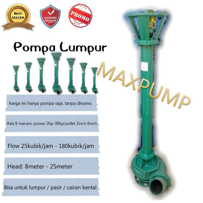 MAXPUMP 3P/22 MUD PUMP Pompa Lumpur Pompa Celup Submersible 4Inch 100 Kubik 30hp 20KW 3 phase 17 Meter 22000 Watt