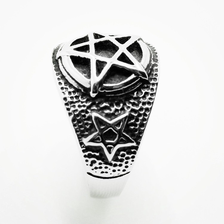 Punk Satan Inverted Pentagram Satanic Symbol Vintage Biker Star Ring Jewelry