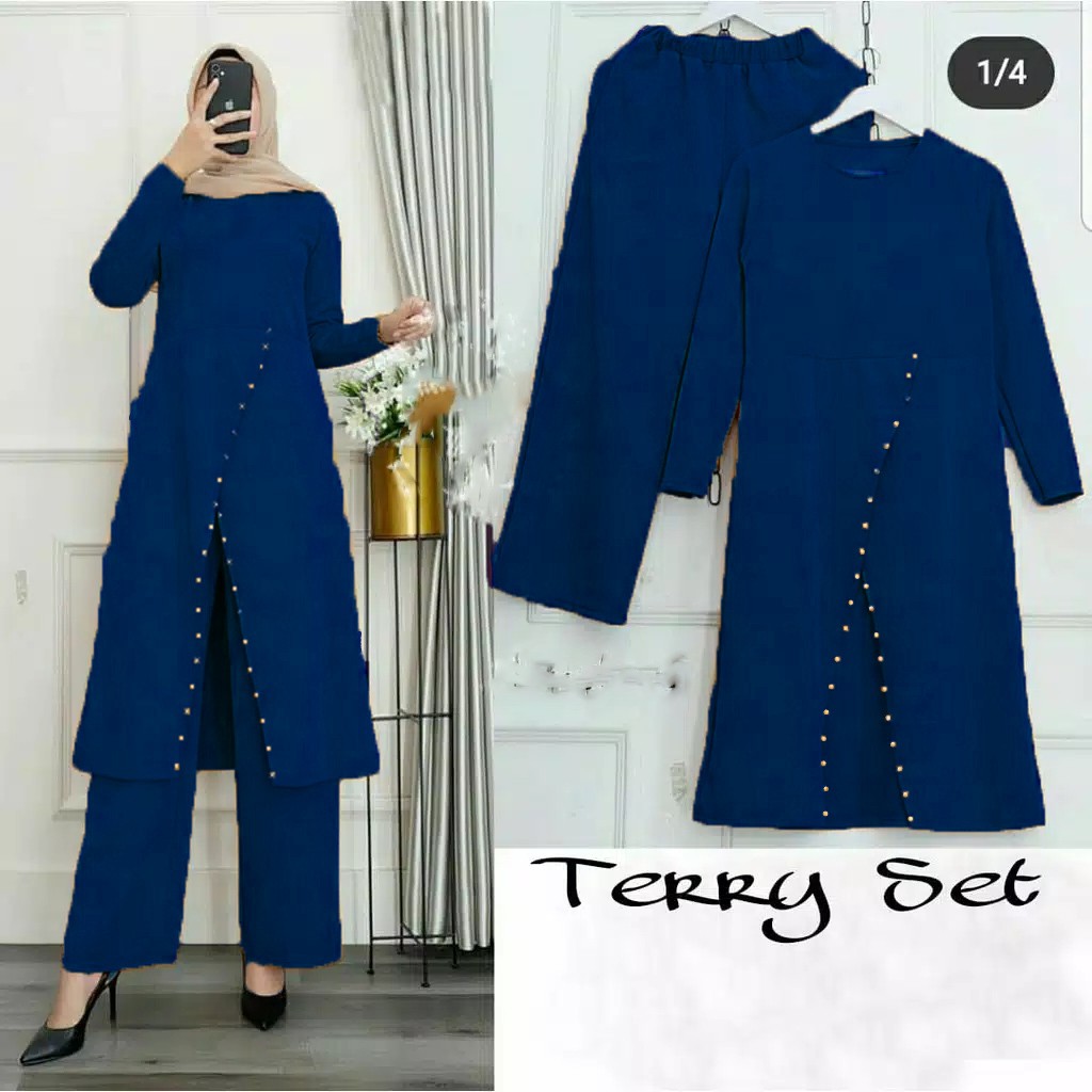 SET TERRY PEARLY MF / SETELAN LONG TUNIK MUTIARA TERRY