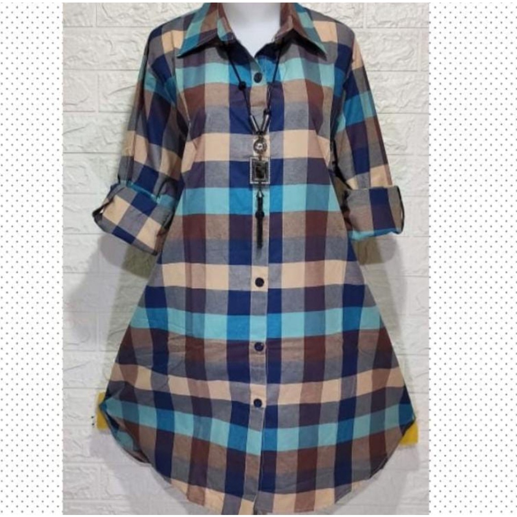 BAJU KEMEJA BLOUSE TUNIK KOTAK-KOTAK WANITA LENGAN PANJANG / BISA COD / BAYAR DI TEMPAT DISELURUH IN