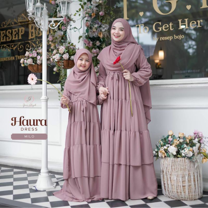 Haura Dress set pasmina rampel ori gerai aliyah