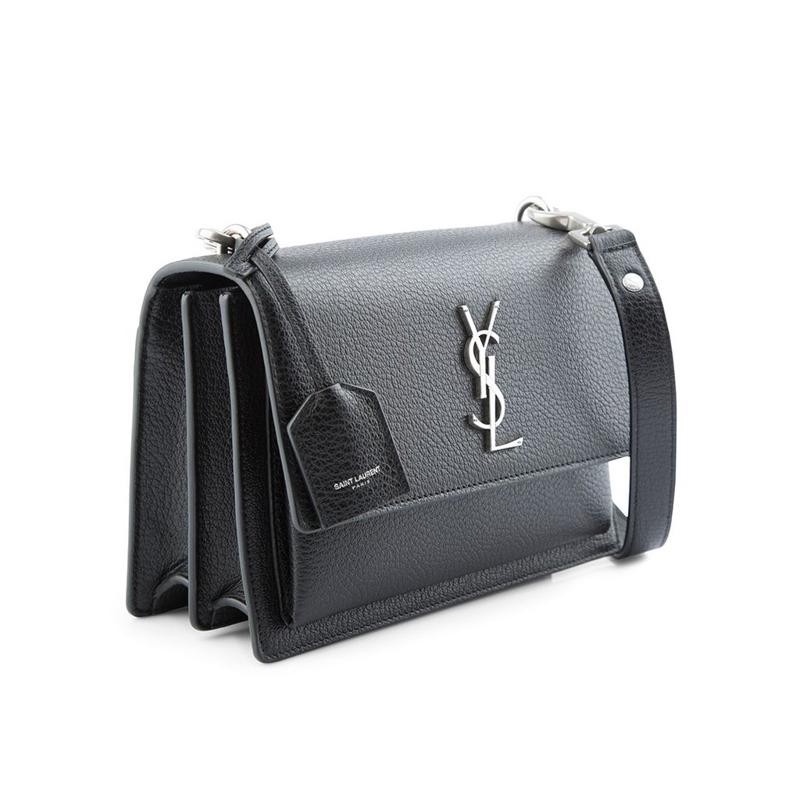 Saint Laurent YSL 464673 tas matahari terbenam kulit anak sapi berbutir sedang hitam