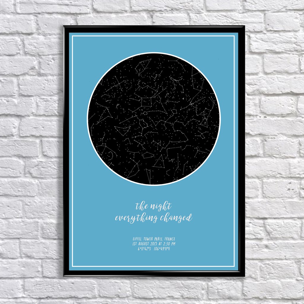 

BLACK ON BLUE custom constellation star map personalized framed A3 poster unique gift decoration