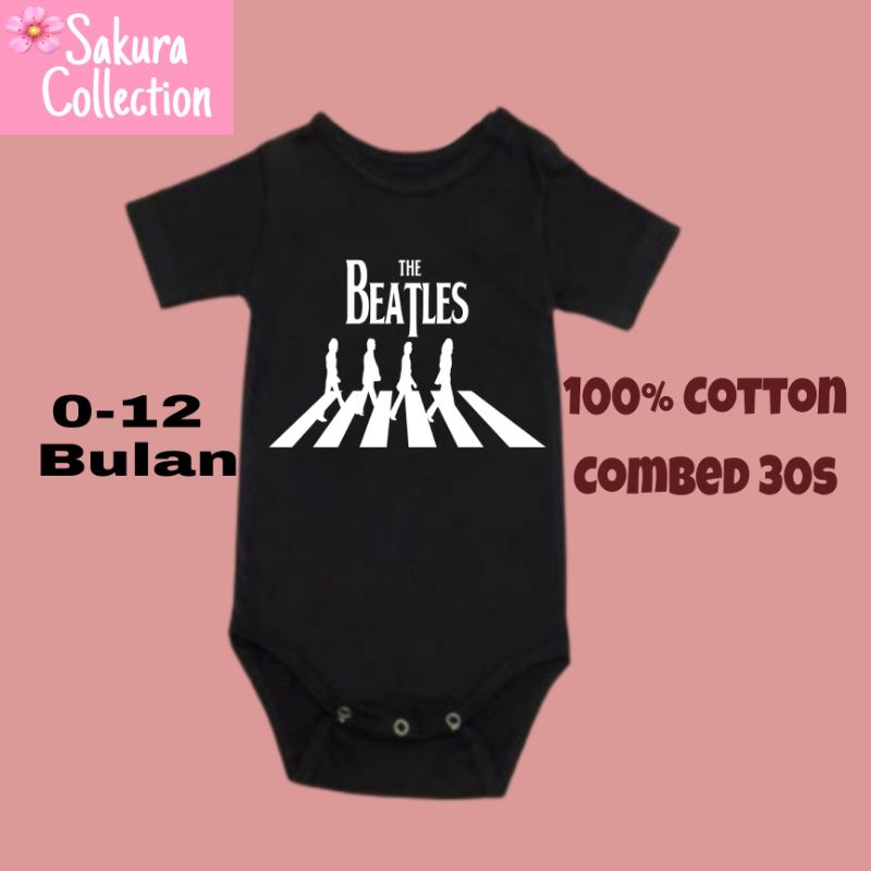 Kaos baju bayi jumper baby kids pendek band THE BEATLES 2 punk rock metal logo tulisan usia 0 1 2 3 4 5 6 7 8 9 10 11 12 bulan sampai umur 1 tahun adem jumpsuit babysuit romper bodysuit little anak kecil hitam laki laki perempuan unisex nyaman lembut