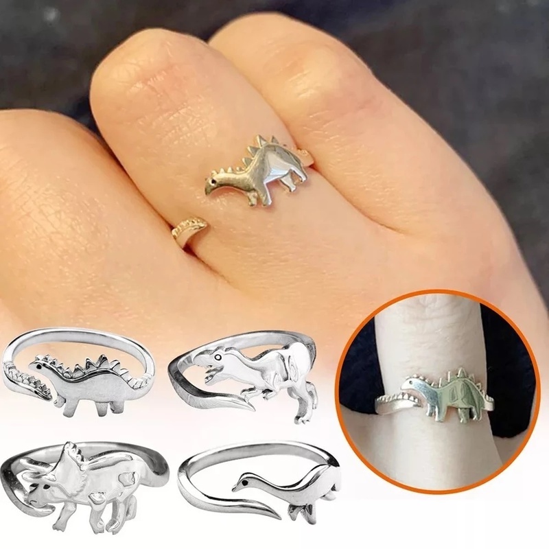 Cincin Model Terbuka Dapat Disesuaikan Desain Hewan Dinosaurus Untuk Unisex