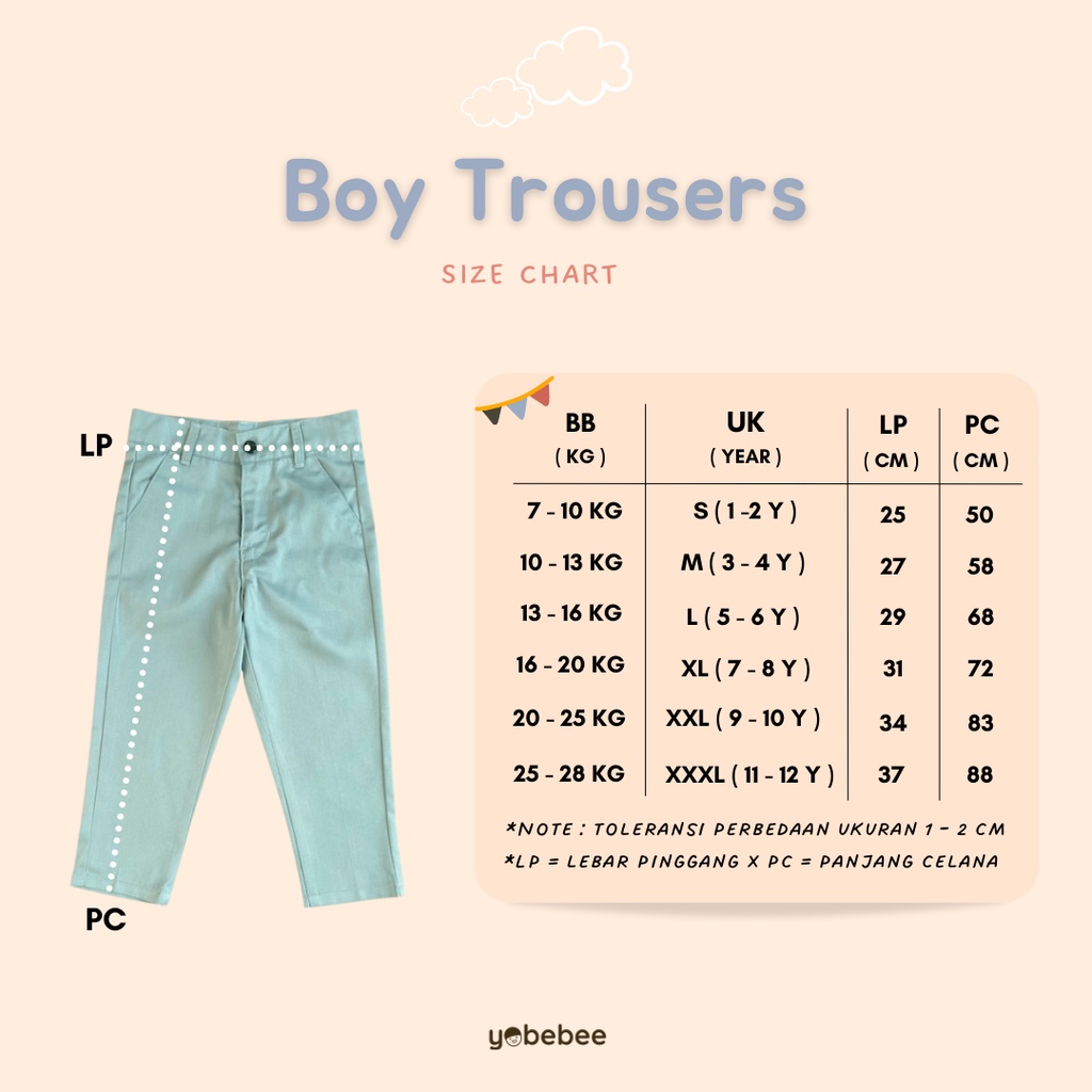 Yobebee Celana Formal Panjang Anak Laki Laki Usia 2 4 6 8 10 12 Tahun Bawahan Boy Trousers Kids Pants Polos Cotton Katun Straight Model Casual Anak Cowok