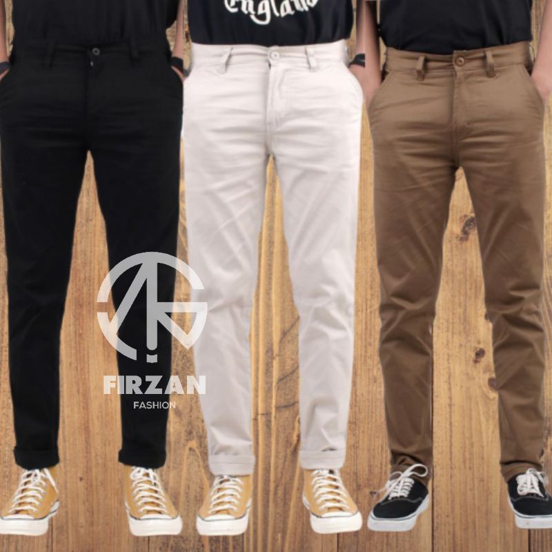 Celana Panjang Slimfit Chino/Cino/Chinos Pria/Cowok Pensil - Krem(Cream)/Abu(Grey)/Hitam(Black)