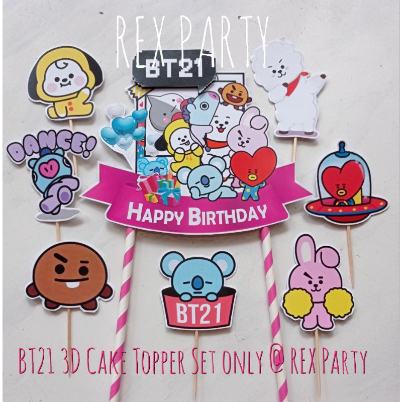 BT21 Cake Topper Set/Topper Kue 3D BT21/Cake Topper BTS/Hiasan Kue BT21/ Cake Topper BT21