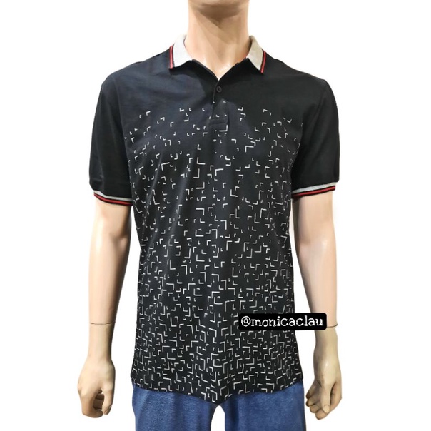 Kaos Polo Pria Poshboy Original Fresno Full Print Poloshirt Katun Hitam motif