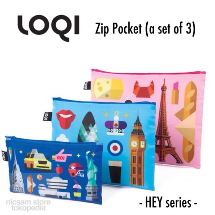Bag Loqi Zip Pocket / Travel Pouch / Dompet (A Set Of 3)