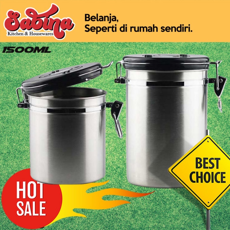 Toples Stainless 1.5L Kedap Udara Serbaguna Penyimpanan Kopi Gula Susu