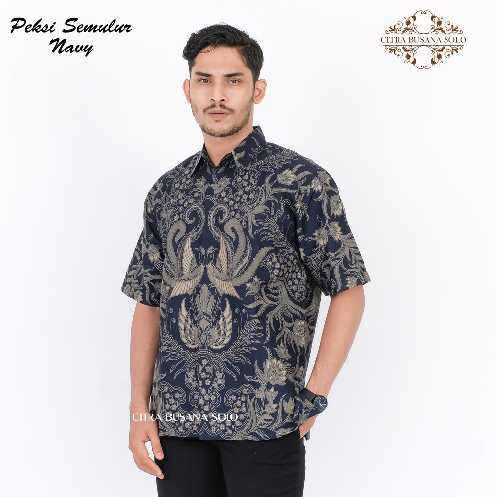 PEKSI SEMULUR NAVY Pendek Kemeja Batik Pria Full Furing Bahan Katun Primisima