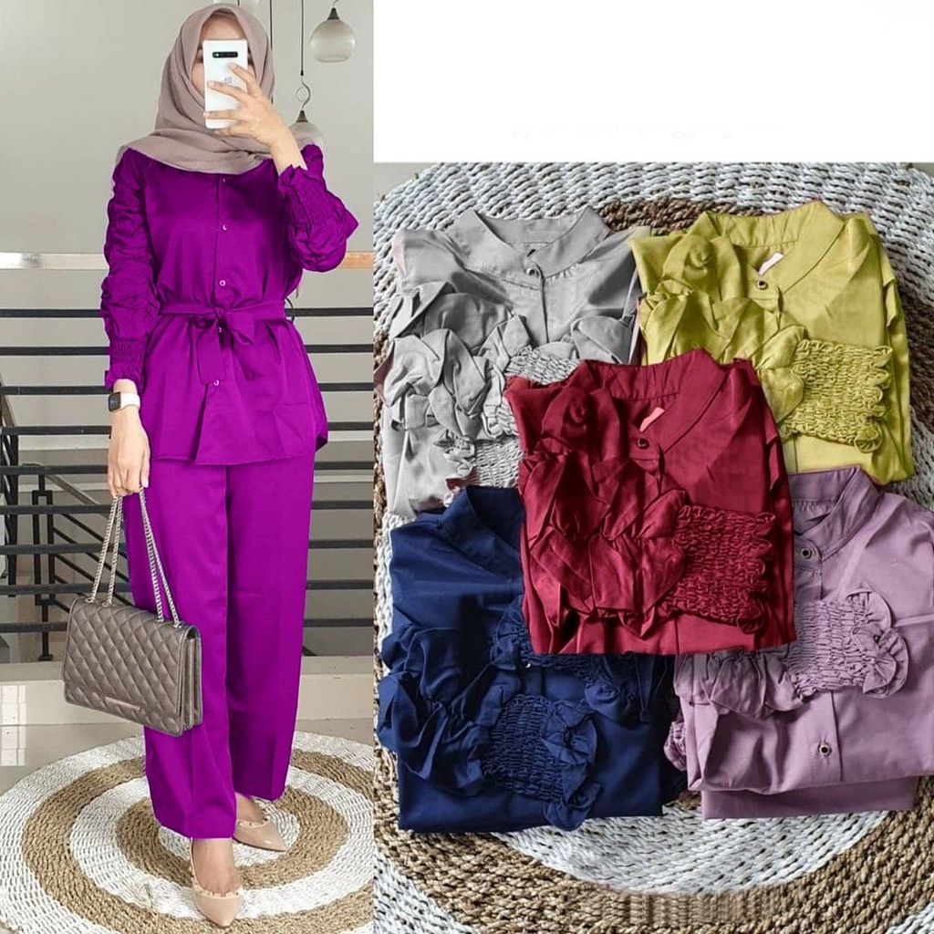 2 UKURAN L XL PAKAIAN WANITA ONE SET OUTFIT CURLA / STELAN CURLA FLOWEN HGO-Curla Violet XL