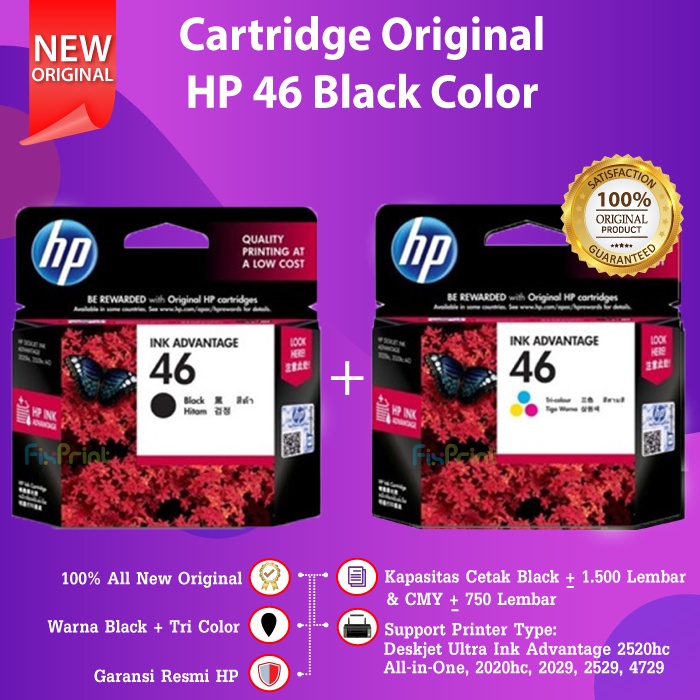 Original HP Ink Advantage 46 Black Cartridge Tinta Printer CZ637AA