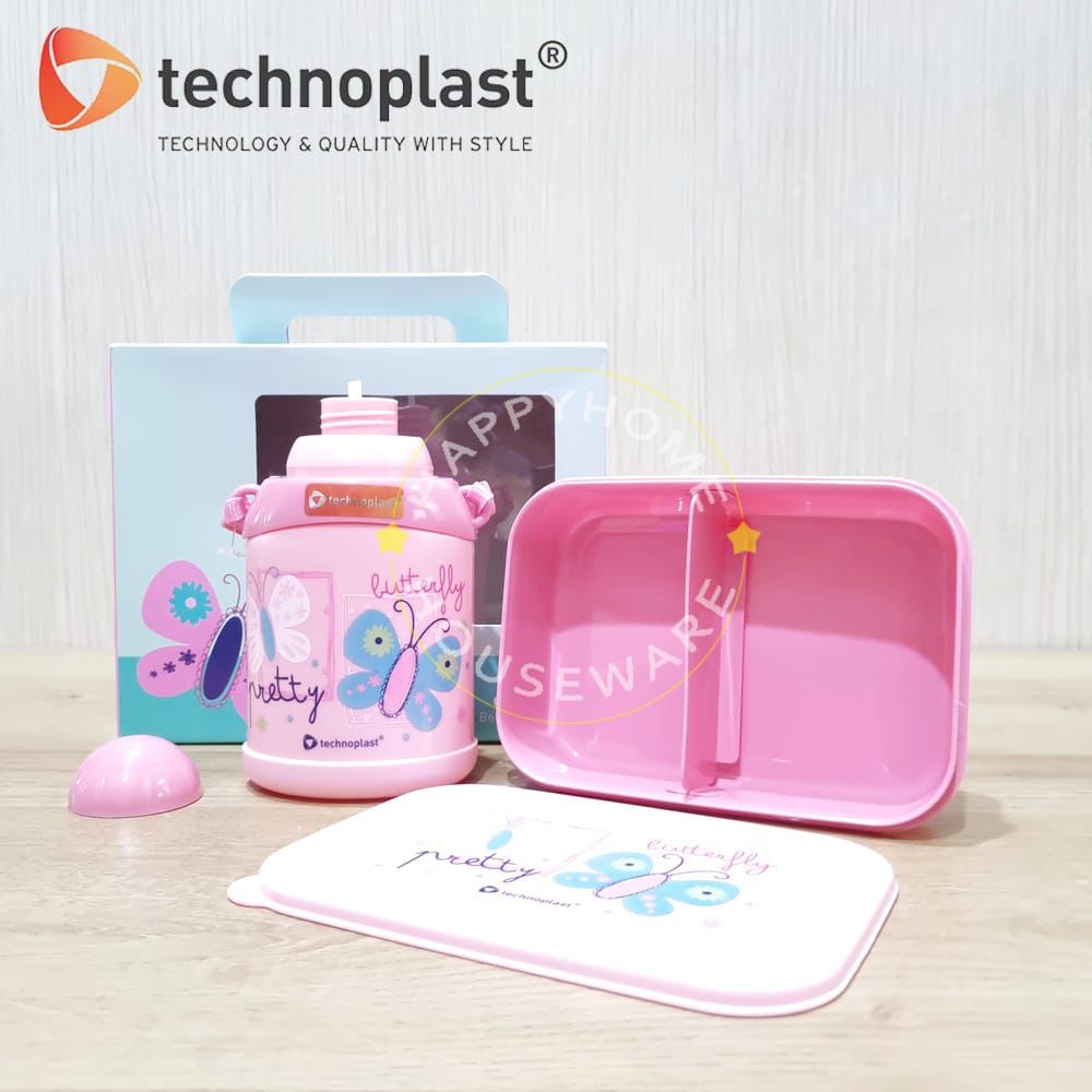 Hnk Technoplast Paket Gift Set SCHOOL design Butterfly Lunch Box &amp; Botol