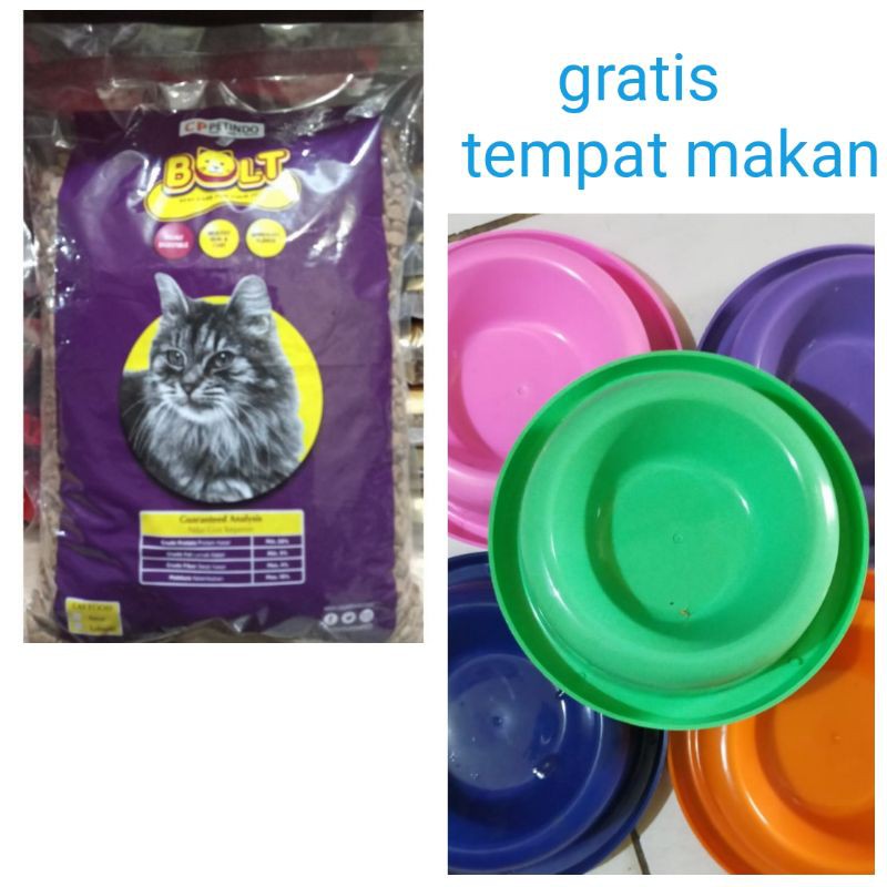 Bolt 1kg Gratis Tempat Makan Kucing Anti Semut/Makanan Kucing Kering Repack Murah/Paket Murah