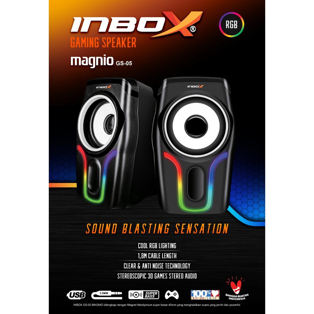 Speaker gaming inbox wired usb audio 3.5mm rgb 3d sound game stereo magnio gs-05 gs05