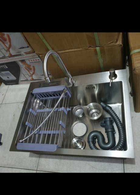 Bak cuci piring THSINK stainless SUS304 60x45 PAKET KOMPLIT