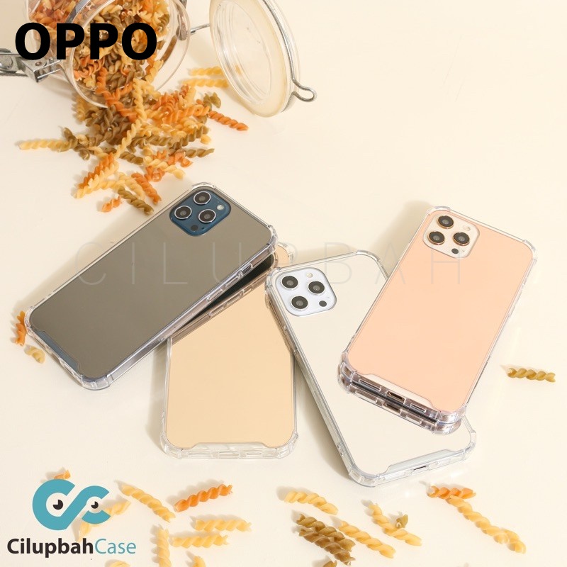 Soft Case for Oppo Reno C1 C2 A52 A33 A53 A5 A9 A92 2F 2Z 3 4 A54 A74 - Mirror Anti Crack Anticrack Case Kaca Cermin