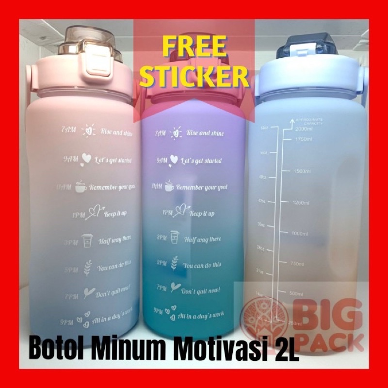 Botol Motivasi Penanda Waktu | Botol Minum 2 Liter READY STOCK