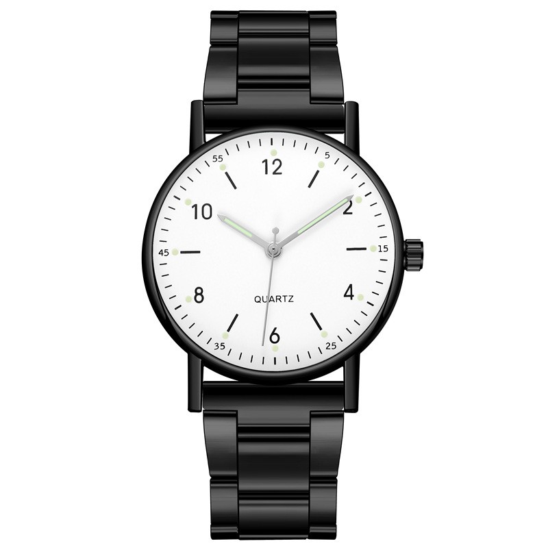 Jam Tangan Analog Strap Stainless Steel Casual Quartz Unisex Fashion Watch Analog Import-45-6 Hitam Putih