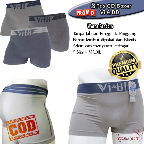 Boxer 3Pcs Lebih Murah Celana Dalam Boxer Pria Import Premium Vi&amp;BB Size M,L,XL,XXL CD Boxer Murah-Vegasus Store(COD)