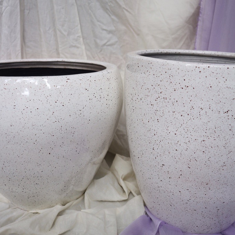Pot Putih Cora Glossy, Pot Putih Bintik, Pot Putih Glossy Bercak, Pot Minimalis, Pot Putih
