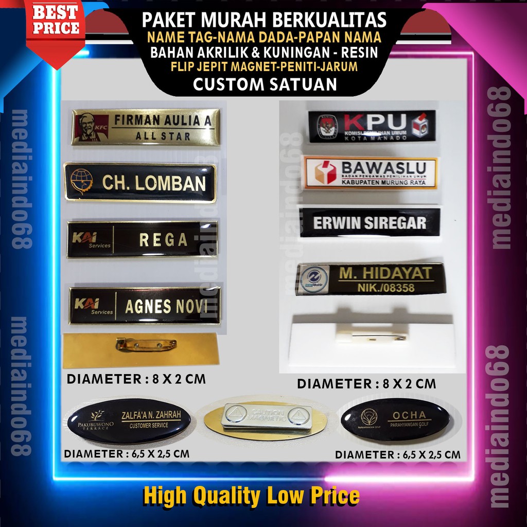 

Name Tag /Nama Dada/Papan Nama-Custom Satuan-Proses Cepat