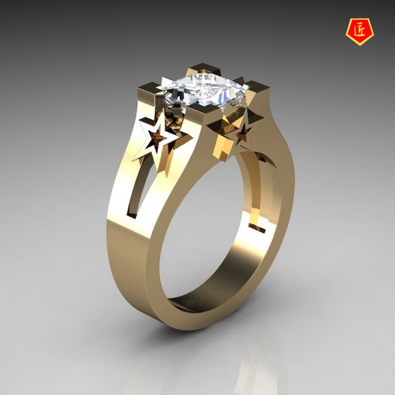 [Ready Stock]Luxury 18K Gold Inlaid Sapphire Ring Simple Personality