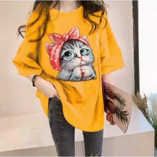 KAOS OV ERSIZE WANITA SWEAT CAT