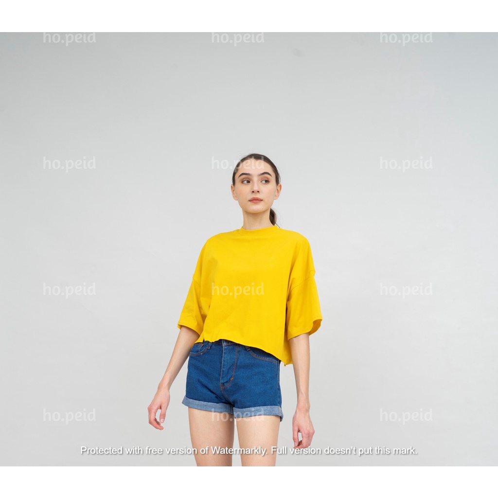 OVERSIZED CROP TEE  UNFINISHED COMBED PREMIUM 30S CROP TOP BASIC (YELLOW HONEY) SHIRT