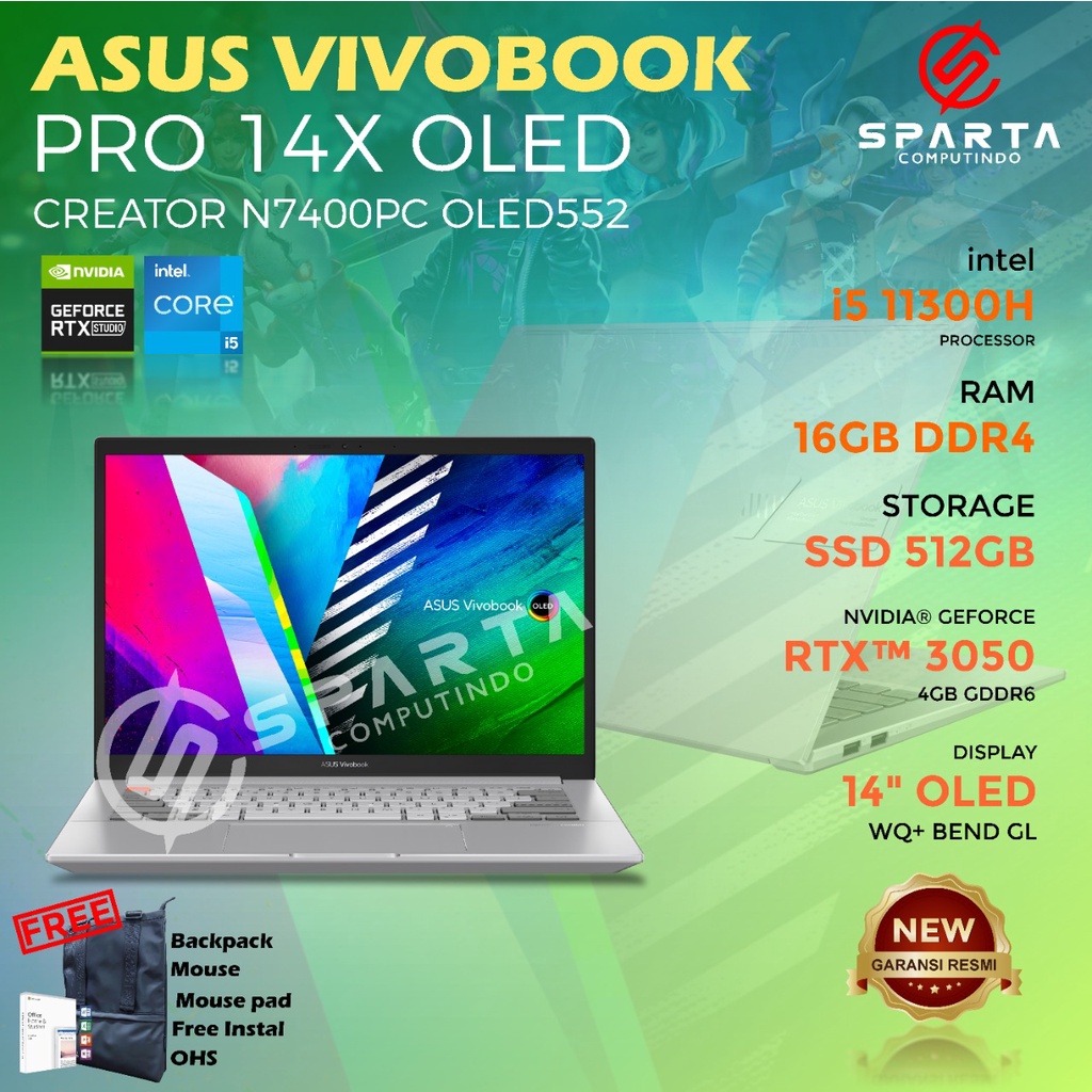 LAPTOP ASUS VIVOBOOK PRO 14X OLED CREATOR N7400PC OLED552 NEW GARANSI RESMI