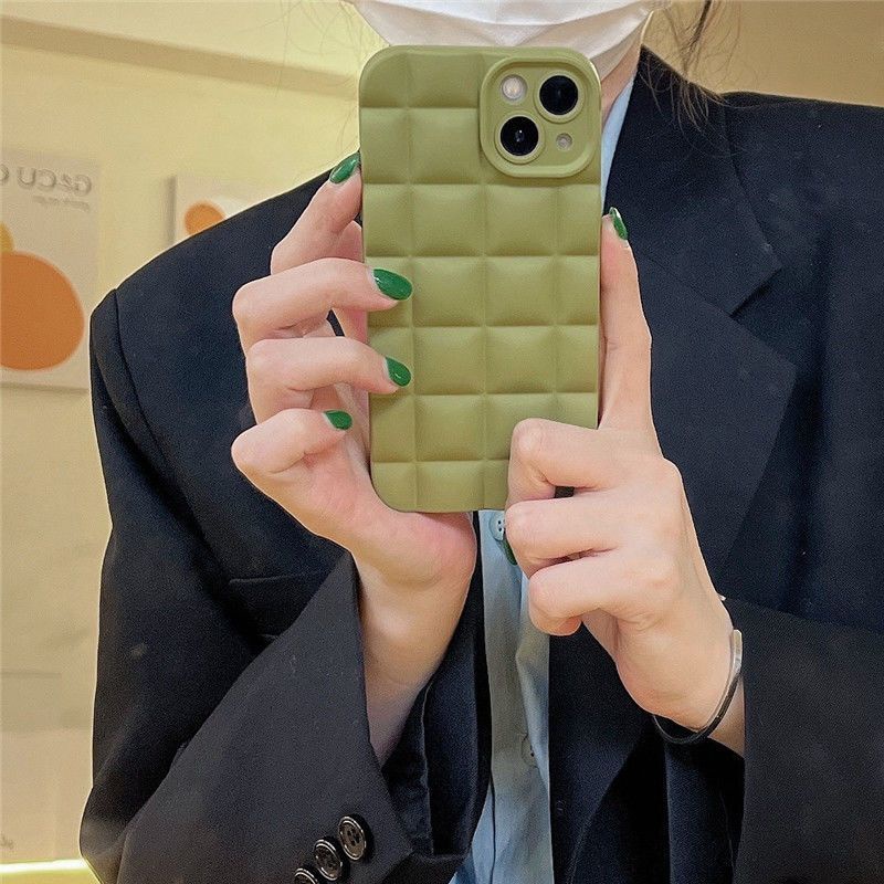 Case Desain Waffle Warna Hijau Olive Untuk iPhone 12 13 14 11 Pro Max X Xs Max Xr ejhg