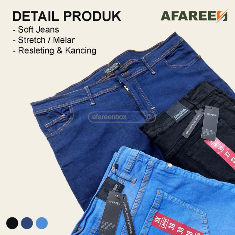 AFAREEN - Celana Jeans Wanita Jumbo Melar stretch Celana Jeans Skinny Pensil Wanita Big Size 31-42