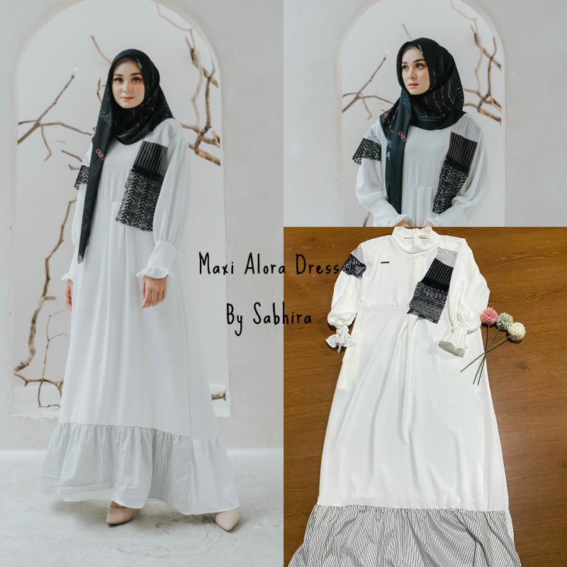 alora by sabhira maxi dress gamis lebaran gamis putih gamis airflow mix lace royal brukat gamis idul