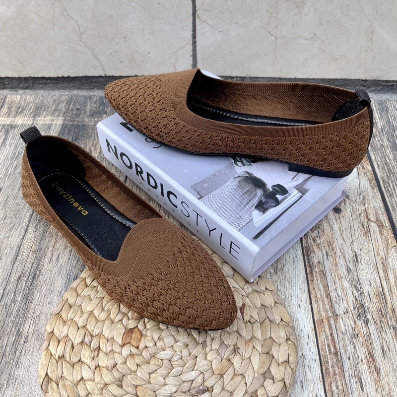 KAYZINEVA | CC03 Sepatu Wanita Rajut Flat Premium