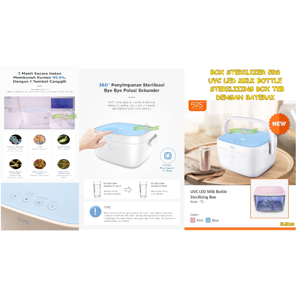 ELEK68 BOX STERILIZER 59S UVC LED MILK BOTTLE STERILIZING BOX T5 B DENGAN BATERAI