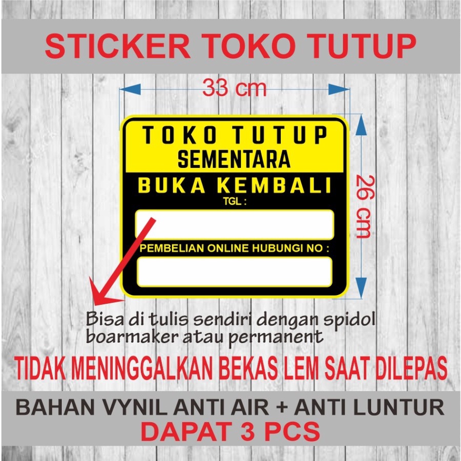 

STICKER VINYL TOKO TUTUP SEMENTARA ISI 3 PCS