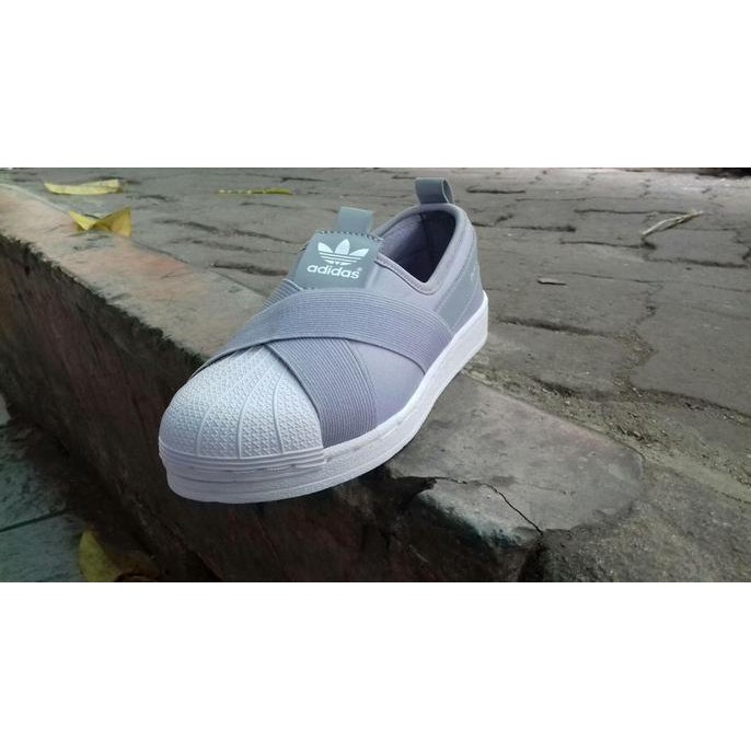 ADIDAS SUPERSTAR SLIP ON KIDS ANAK ANAK SEPATU SEKOLAH GREY