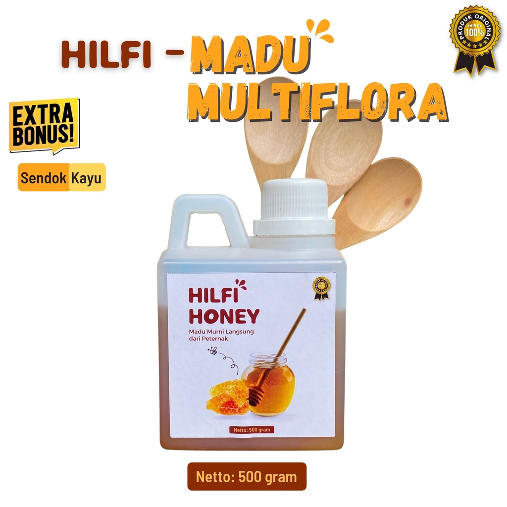 

Madu Murni / Madu Multiflora Murni / Hilfi Honey Bonus Sendok Kayu 500 gram