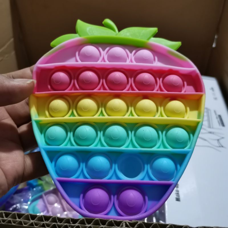 POP IT RAINBOW FIDGET TOYS Mainan Anak Edukasi Murah Pop Its Unicorn New Fidget Push Bubble Kids Kid-Strawberry JUMBO