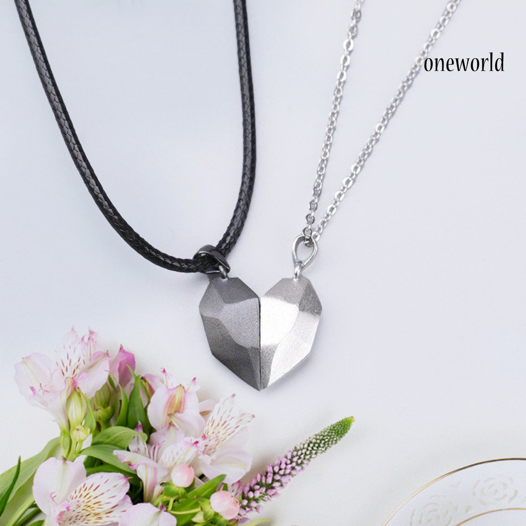 Oneworld Kalung Rantai Dengan Liontin Bentuk Hati Motif Tulisan Untuk Pasangan