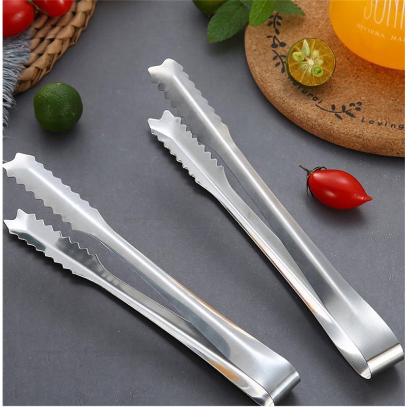 1pc Penjepit Makanan Bahan Stainless Steel Tahan Lama Untuk BBQ / Gula / Es Batu / Steak / Roti