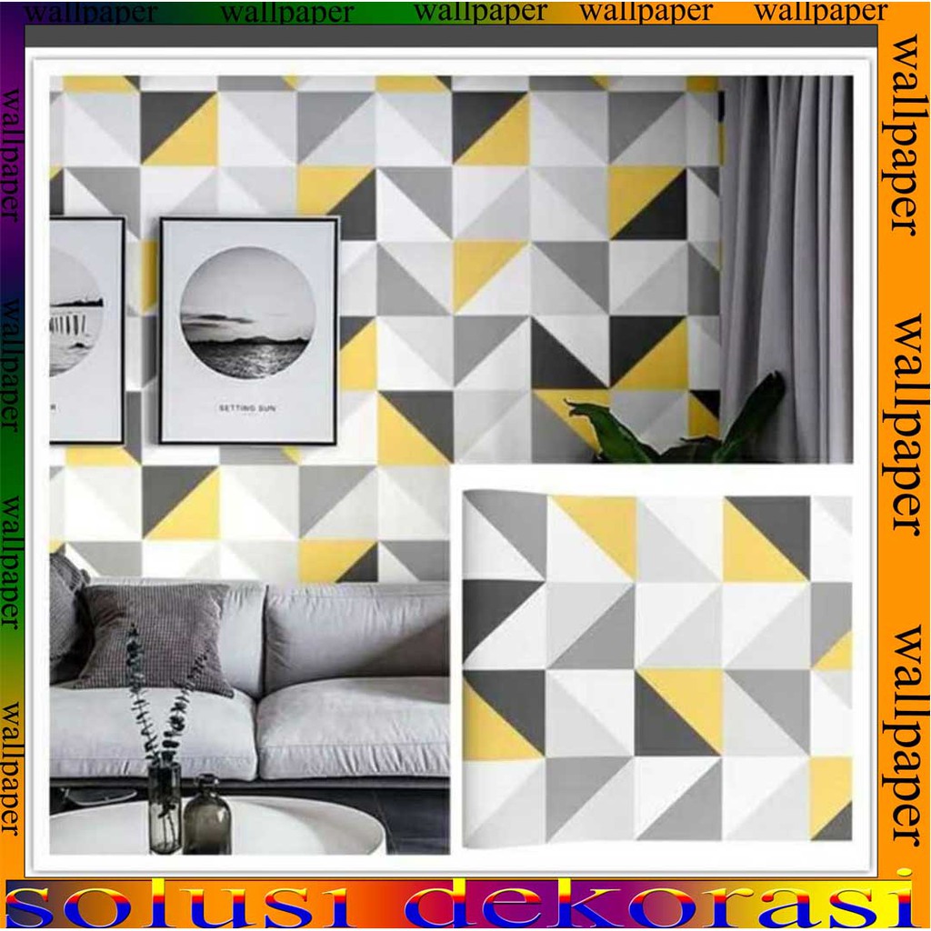 Wallpaper Sticker Dinding 45cm x 10m Anti Air Motif Segitiga New Kuning