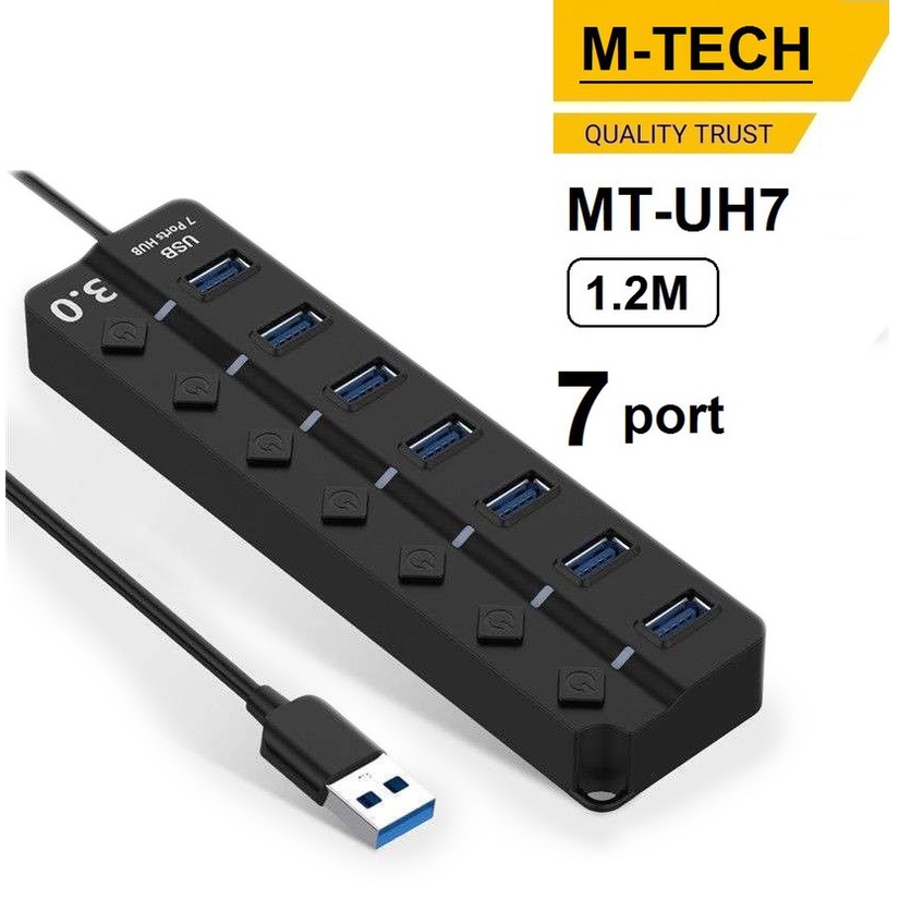 M-TECH HUB USB 3.0 Panjang Kabel 1.2M ON-OFF 7 Port 4 Port