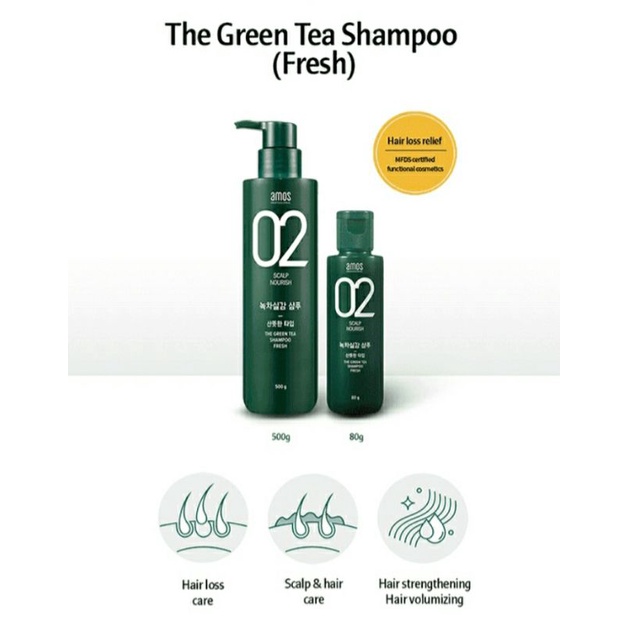 Amos 02 scalp nourish the green tea shampoo fresh 80g 100% ORIGINAL NEW shampo kulit kepala shampo k